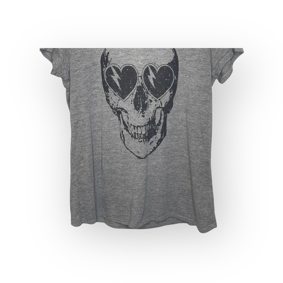 new Chaser ☻︎ Heart Eye Skull Draped Open Cross Back Tee T Shirt ☻ ︎Heather ☻︎ L - Picture 7 of 16